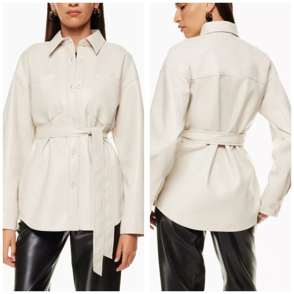 Aritzia Babaton Ava Jacket Vegan Leather Matte Pearl Belted Coat Size XS